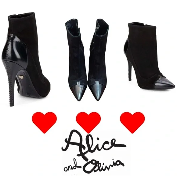 Alice + Olivia Dametrie Suede & Leather Ankle Heeled Boots Sz 6 - Picture 1 of 9